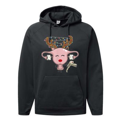 Festive Reindeer Uterus Nurse Speculum Xmas Light Obgyn Performance Fleece Hoodie