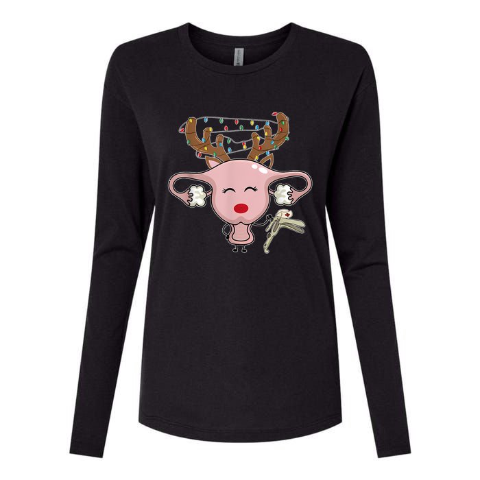 Festive Reindeer Uterus Nurse Speculum Xmas Light Obgyn Womens Cotton Relaxed Long Sleeve T-Shirt