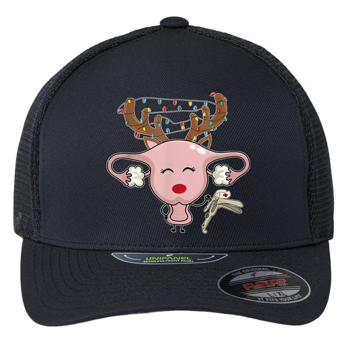 Festive Reindeer Uterus Nurse Speculum Xmas Light Obgyn Flexfit Unipanel Trucker Cap