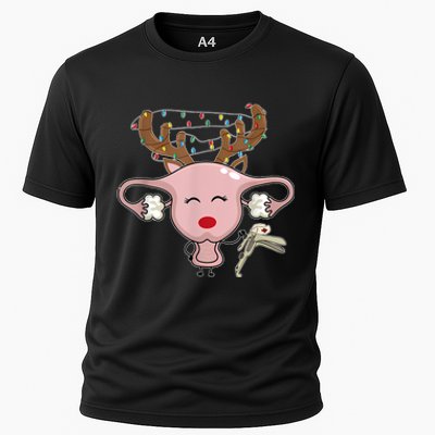 Festive Reindeer Uterus Nurse Speculum Xmas Light Obgyn Cooling Performance Crew T-Shirt