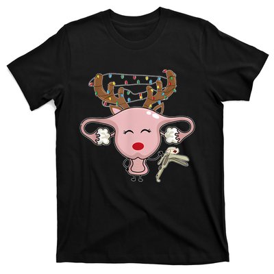 Festive Reindeer Uterus Nurse Speculum Xmas Light Obgyn T-Shirt