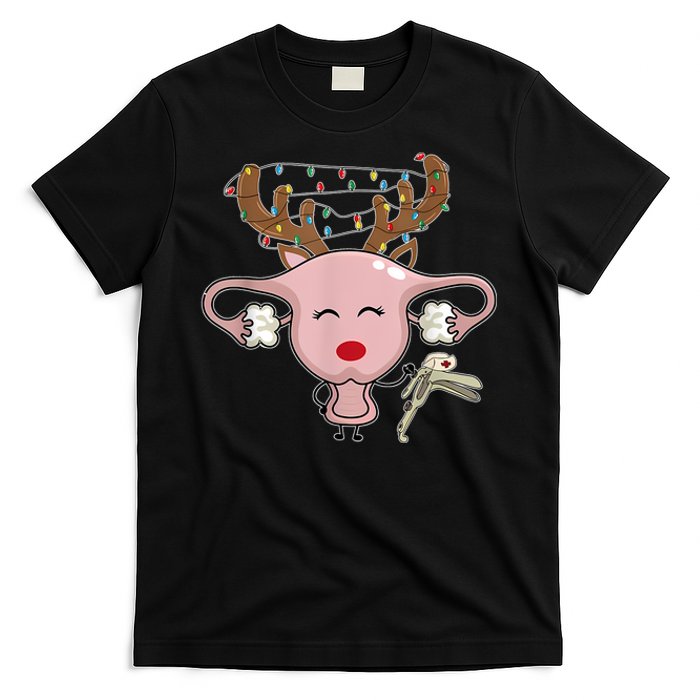 Festive Reindeer Uterus Nurse Speculum Xmas Light Obgyn T-Shirt