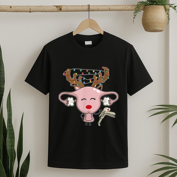 Festive Reindeer Uterus Nurse Speculum Xmas Light Obgyn T-Shirt