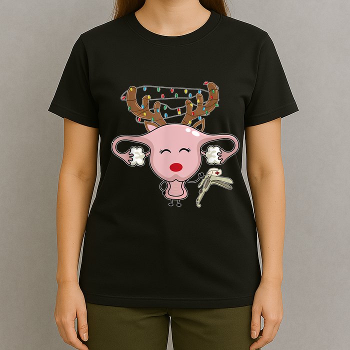 Festive Reindeer Uterus Nurse Speculum Xmas Light Obgyn T-Shirt