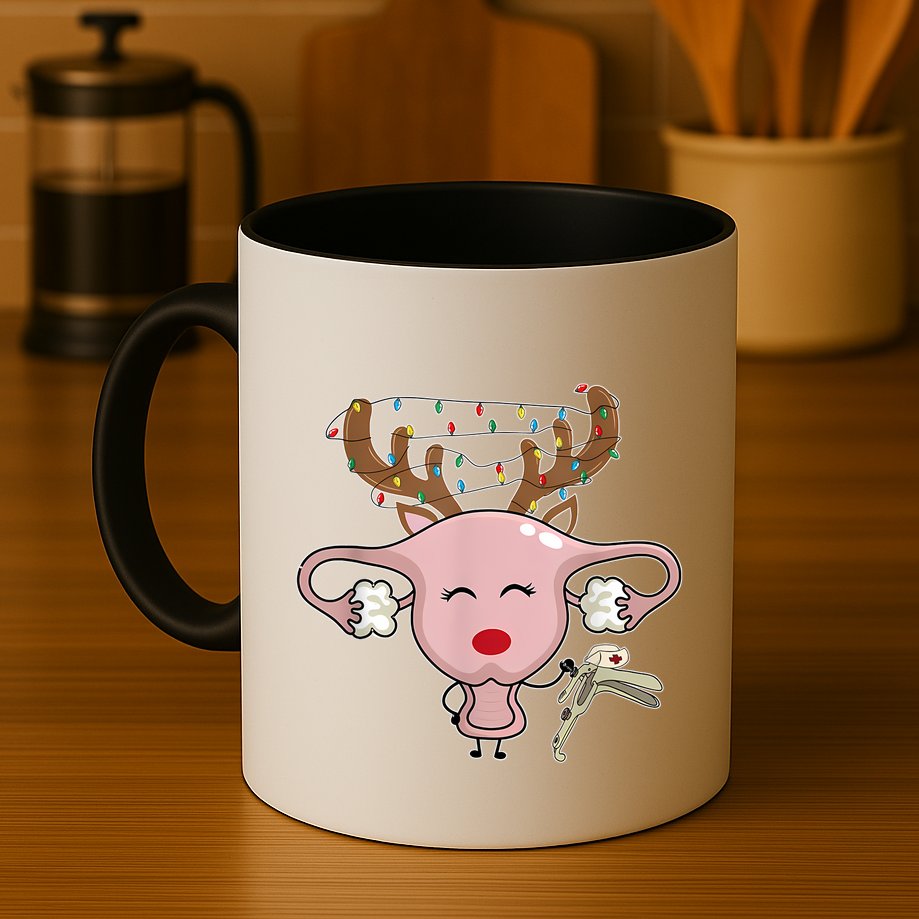 Festive Reindeer Uterus Nurse Speculum Xmas Light Obgyn Mug