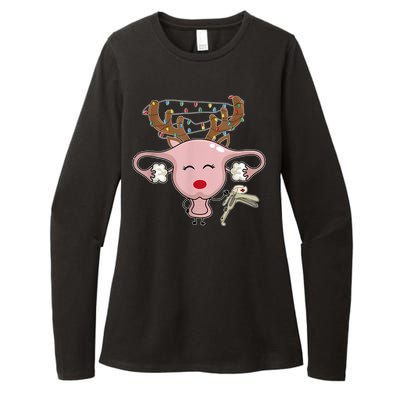 Festive Reindeer Uterus Nurse Speculum Xmas Light Obgyn Womens CVC Long Sleeve Shirt