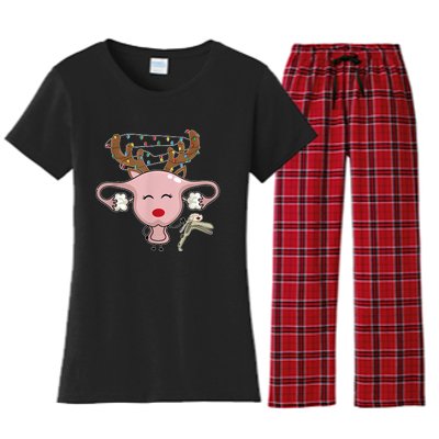 Festive Reindeer Uterus Nurse Speculum Xmas Light Obgyn Women's Flannel Pajama Set