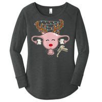 Festive Reindeer Uterus Nurse Speculum Xmas Light Obgyn Women's Perfect Tri Tunic Long Sleeve Shirt