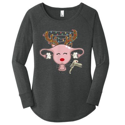 Festive Reindeer Uterus Nurse Speculum Xmas Light Obgyn Women's Perfect Tri Tunic Long Sleeve Shirt