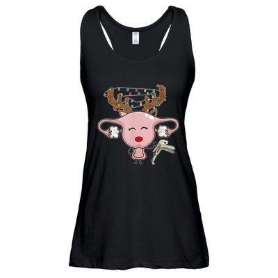 Festive Reindeer Uterus Nurse Speculum Xmas Light Obgyn Ladies Essential Flowy Tank