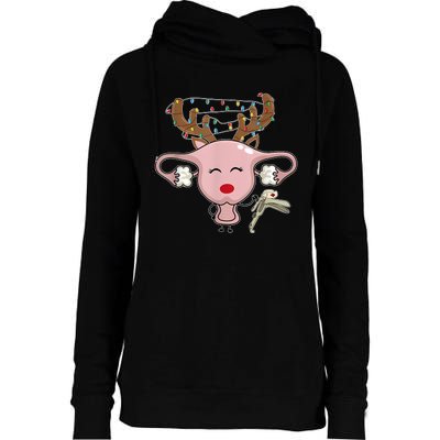 Festive Reindeer Uterus Nurse Speculum Xmas Light Obgyn Womens Funnel Neck Pullover Hood