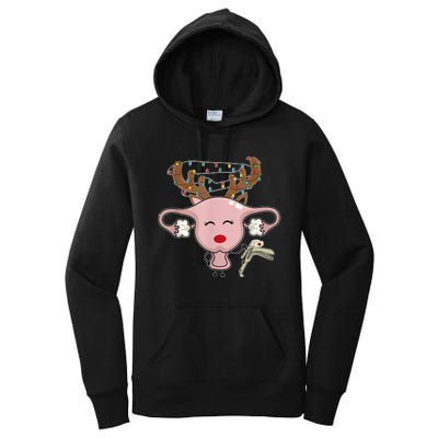 Festive Reindeer Uterus Nurse Speculum Xmas Light Obgyn Women's Pullover Hoodie