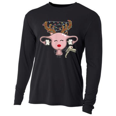 Festive Reindeer Uterus Nurse Speculum Xmas Light Obgyn Cooling Performance Long Sleeve Crew