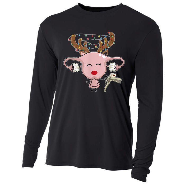 Festive Reindeer Uterus Nurse Speculum Xmas Light Obgyn Cooling Performance Long Sleeve Crew