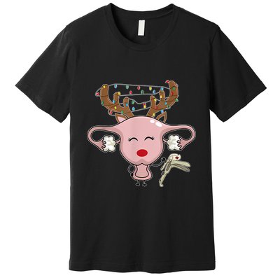 Festive Reindeer Uterus Nurse Speculum Xmas Light Obgyn Premium T-Shirt