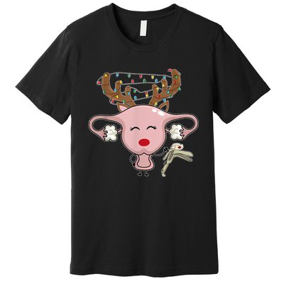 Festive Reindeer Uterus Nurse Speculum Xmas Light Obgyn Premium T-Shirt