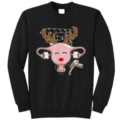 Festive Reindeer Uterus Nurse Speculum Xmas Light Obgyn Tall Sweatshirt