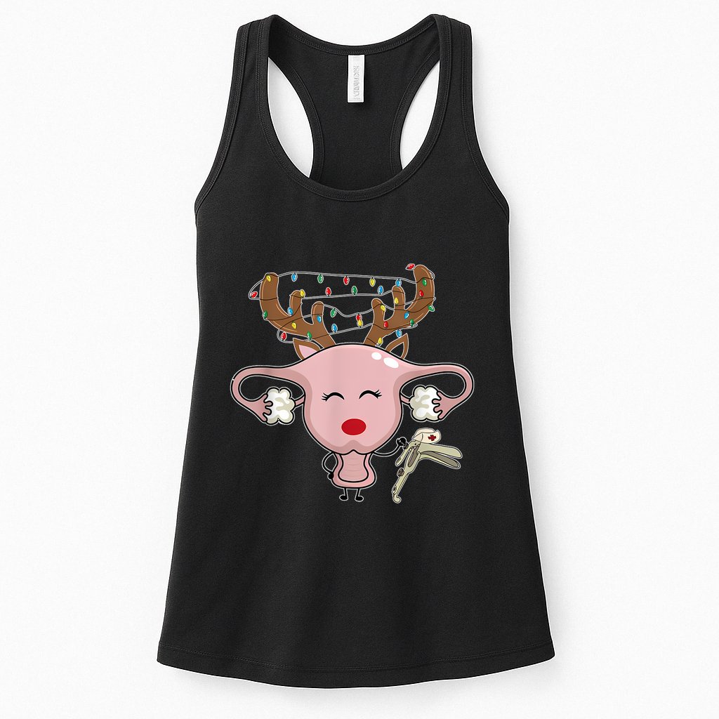 Festive Reindeer Uterus Nurse Speculum Xmas Light Obgyn Womens Tank Top