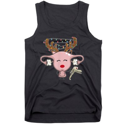 Festive Reindeer Uterus Nurse Speculum Xmas Light Obgyn Tank Top