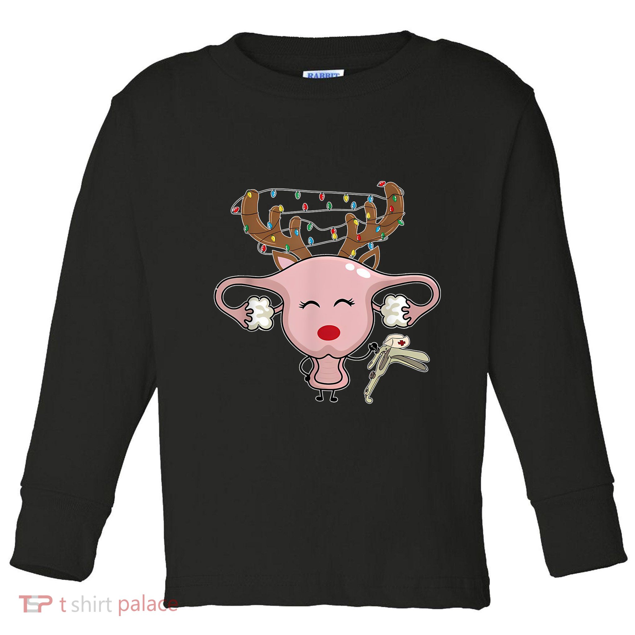 Festive Reindeer Uterus Nurse Speculum Xmas Light Obgyn Toddler Long Sleeve Shirt