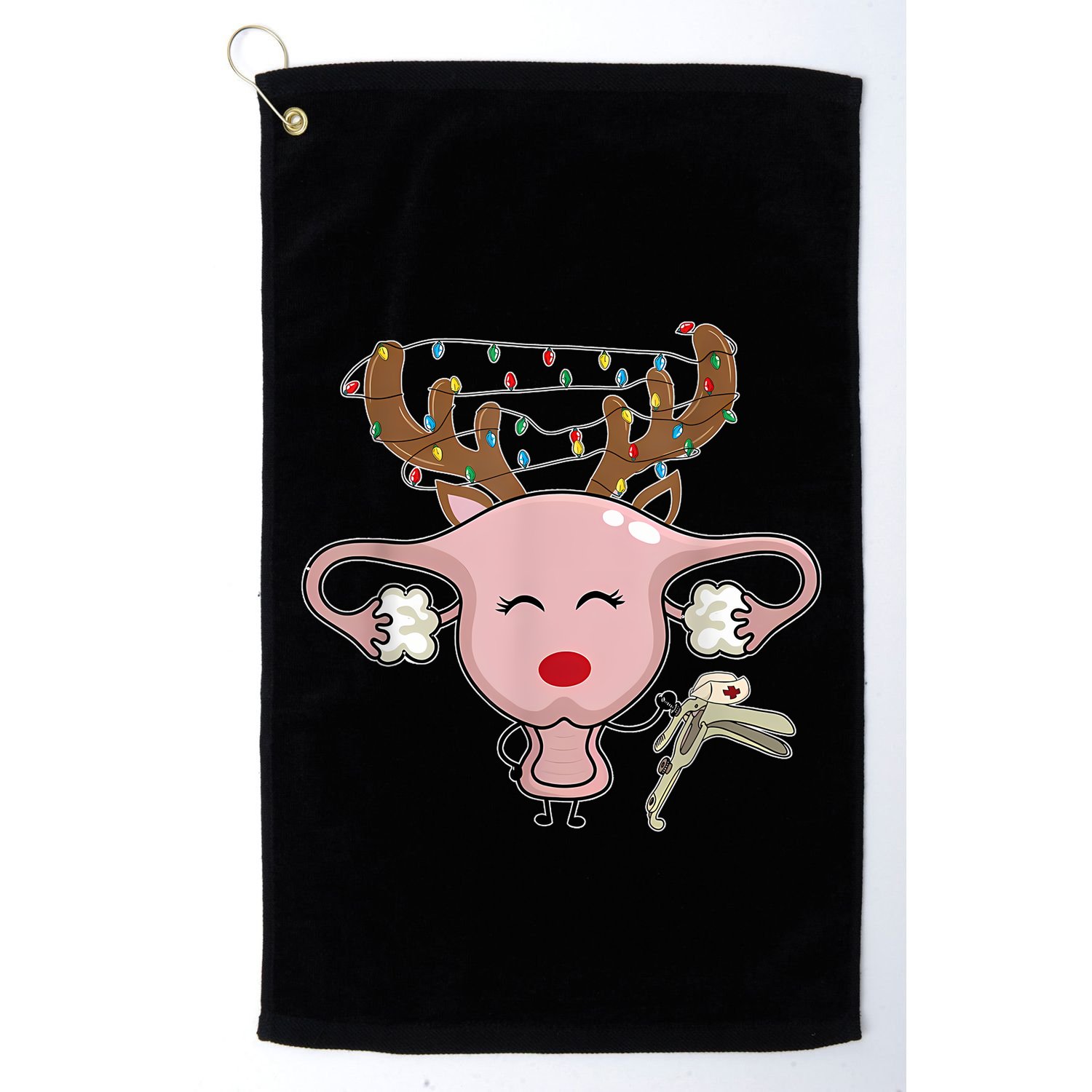 Festive Reindeer Uterus Nurse Speculum Xmas Light Obgyn Golf Towel
