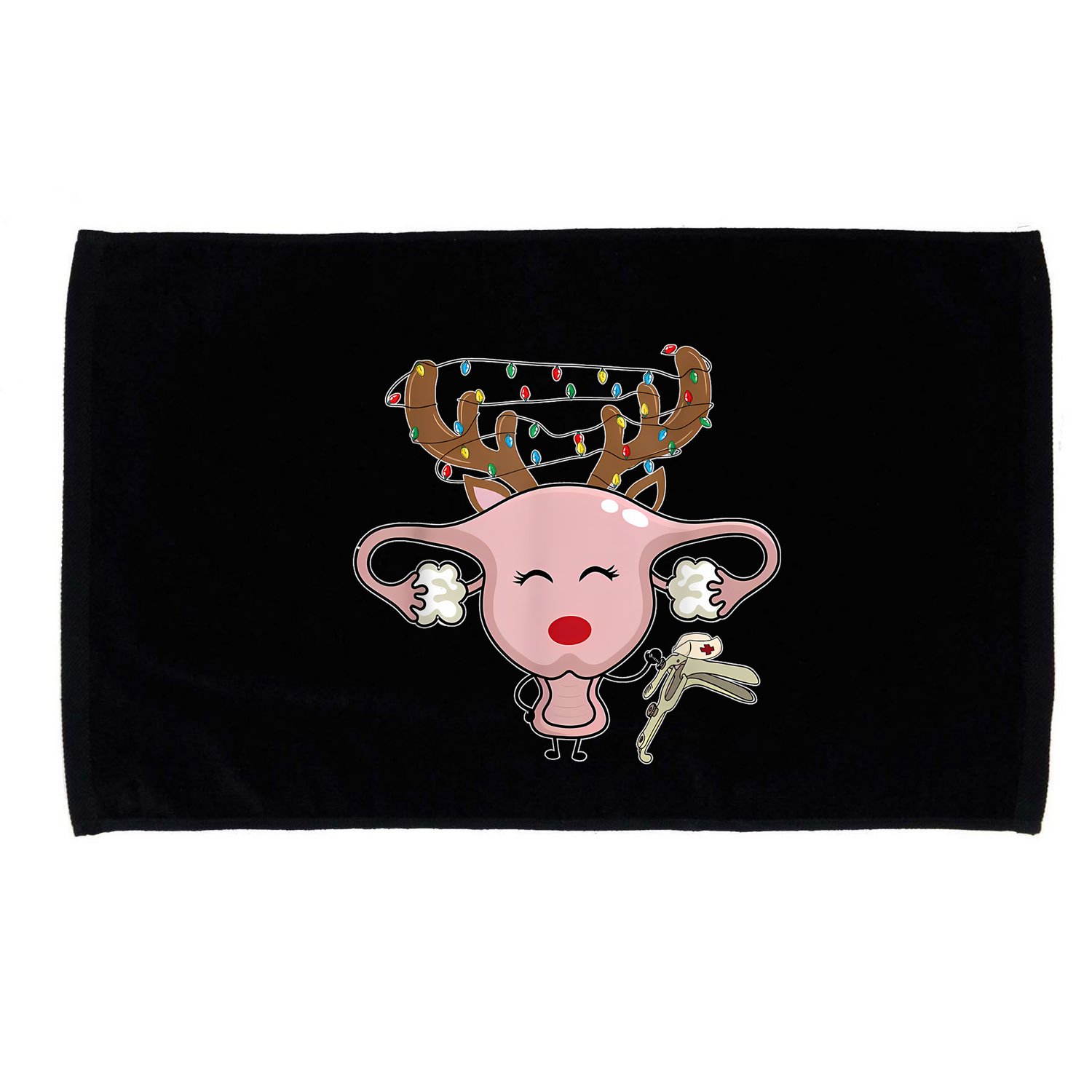 Festive Reindeer Uterus Nurse Speculum Xmas Light Obgyn Microfiber Hand Towel