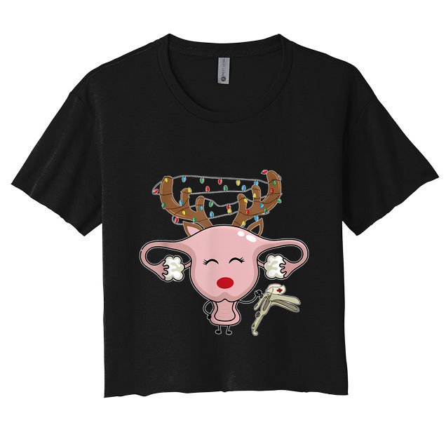 Festive Reindeer Uterus Nurse Speculum Xmas Light Obgyn Crop Top