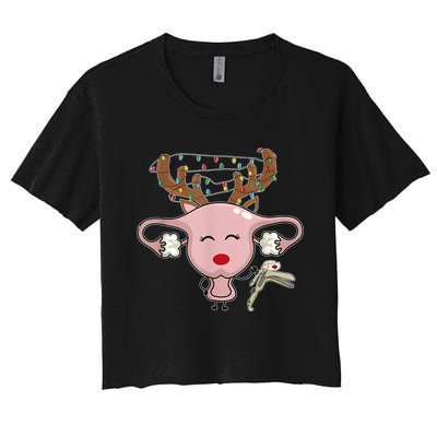 Festive Reindeer Uterus Nurse Speculum Xmas Light Obgyn Women's Crop Top Tee