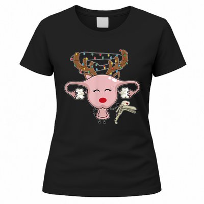 Festive Reindeer Uterus Nurse Speculum Xmas Light Obgyn Women's T-Shirt