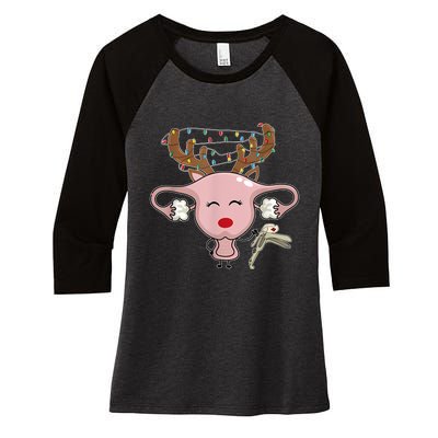 Festive Reindeer Uterus Nurse Speculum Xmas Light Obgyn Women's Tri-Blend 3/4-Sleeve Raglan Shirt