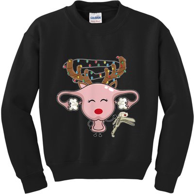 Festive Reindeer Uterus Nurse Speculum Xmas Light Obgyn Kids Sweatshirt