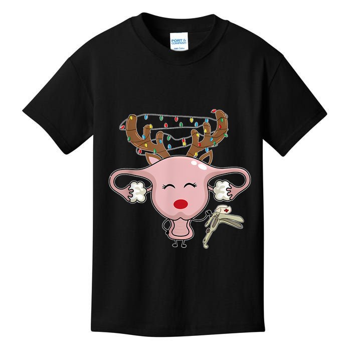 Festive Reindeer Uterus Nurse Speculum Xmas Light Obgyn Kids T-Shirt