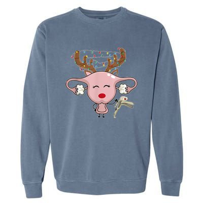 Festive Reindeer Uterus Nurse Speculum Xmas Light Obgyn Garment-Dyed Sweatshirt