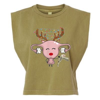 Festive Reindeer Uterus Nurse Speculum Xmas Light Obgyn Garment-Dyed Women's Muscle Tee