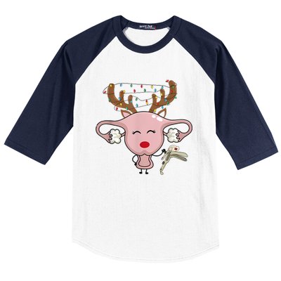 Festive Reindeer Uterus Nurse Speculum Xmas Light Obgyn Baseball Sleeve Shirt