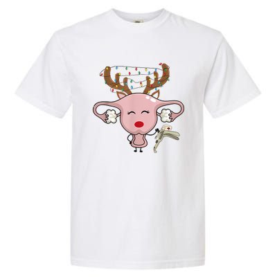 Festive Reindeer Uterus Nurse Speculum Xmas Light Obgyn Garment-Dyed Heavyweight T-Shirt