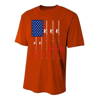 Fishing Rod US Flag Cute Fish Hunting Gift Performance Sprint T-Shirt