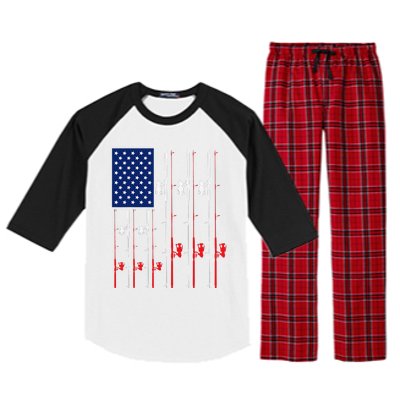 Fishing Rod US Flag Cute Fish Hunting Gift Raglan Sleeve Pajama Set