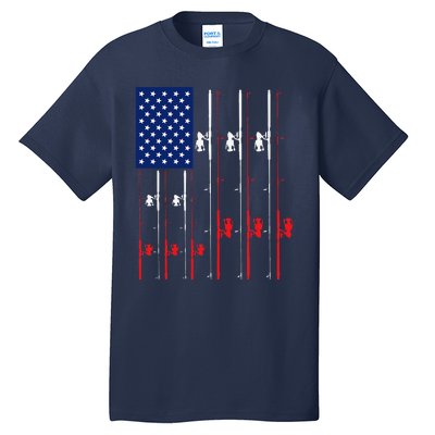 Fishing Rod US Flag Cute Fish Hunting Gift Tall T-Shirt