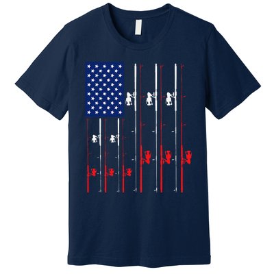 Fishing Rod US Flag Cute Fish Hunting Gift Premium T-Shirt