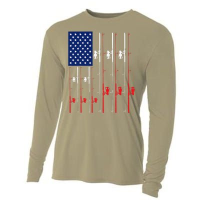 Fishing Rod US Flag Cute Fish Hunting Gift Cooling Performance Long Sleeve Crew