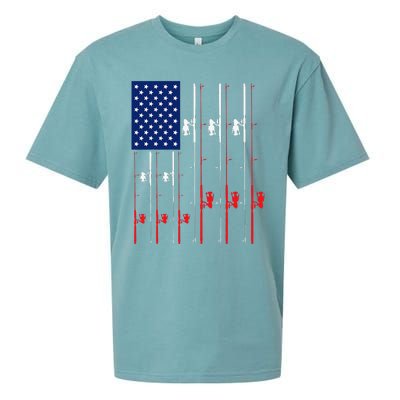 Fishing Rod US Flag Cute Fish Hunting Gift Sueded Cloud Jersey T-Shirt