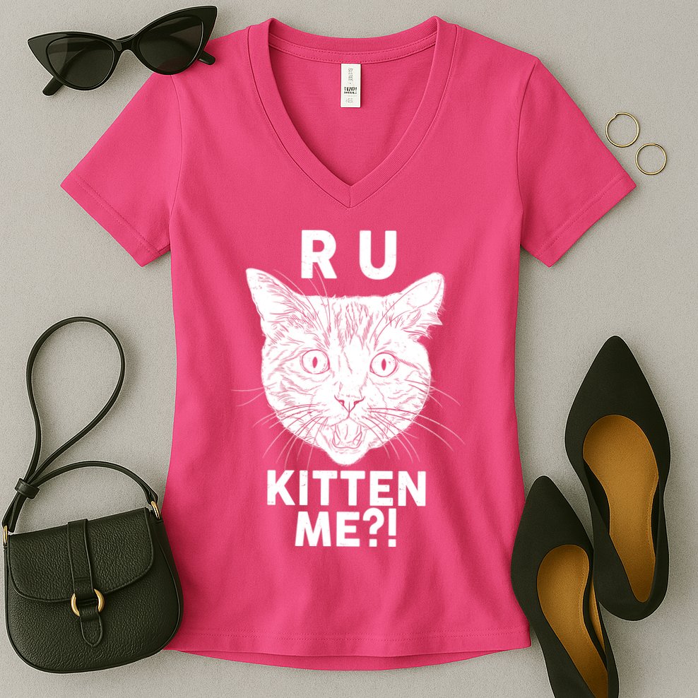 Funny R U Kitten Me Are You Kidding Me Cat Women's V-Neck T-Shirt