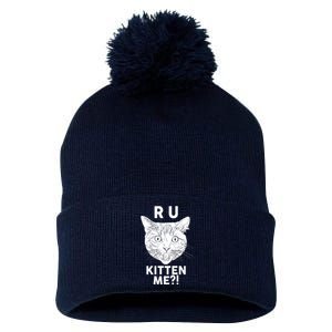 Funny R U Kitten Me Are You Kidding Me Cat Pom Pom 12in Knit Beanie