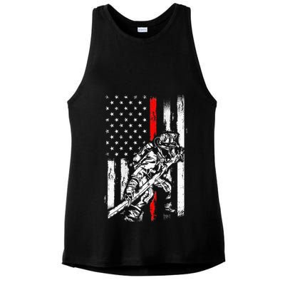 Firefighter Red Us Patriotic Funny Fireman American Flag Ladies PosiCharge Tri-Blend Wicking Tank