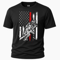 Firefighter Red Us Patriotic Funny Fireman American Flag Cooling Performance Crew T-Shirt