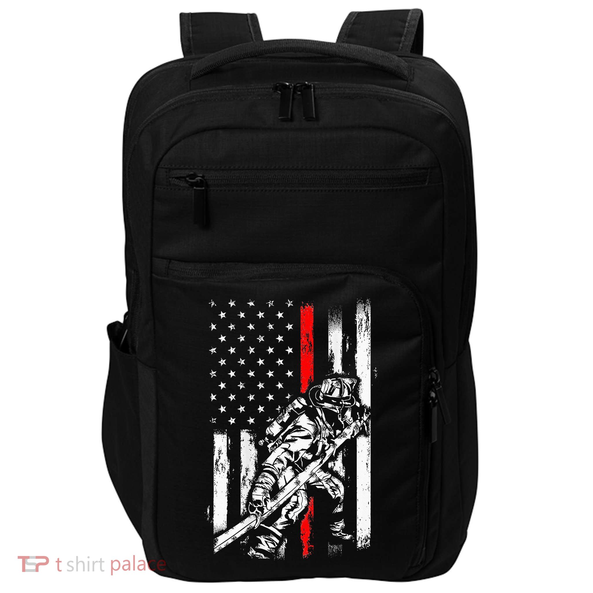 Firefighter Red Us Patriotic Funny Fireman American Flag Impact Tech Backpack