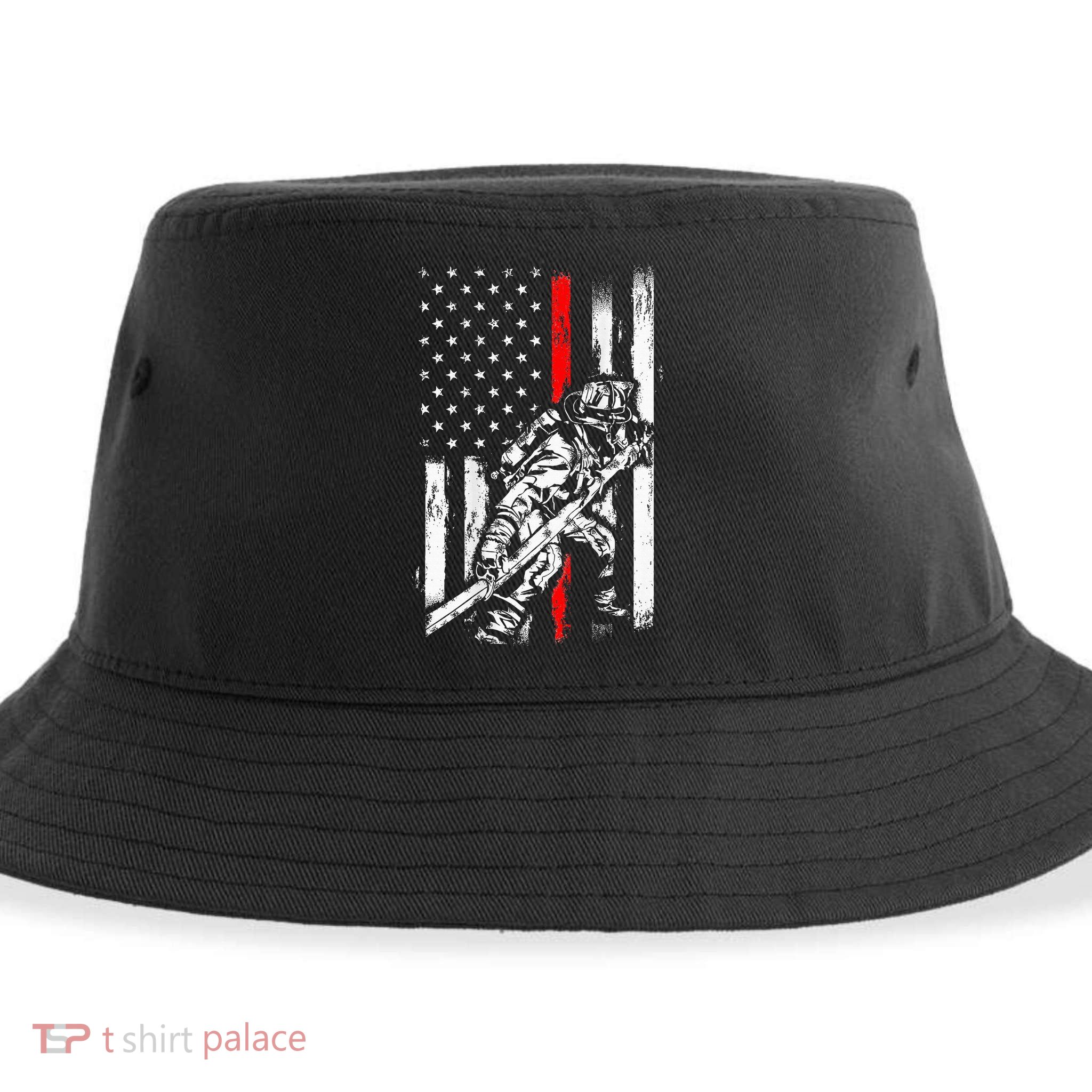 Firefighter Red Us Patriotic Funny Fireman American Flag Sustainable Bucket Hat