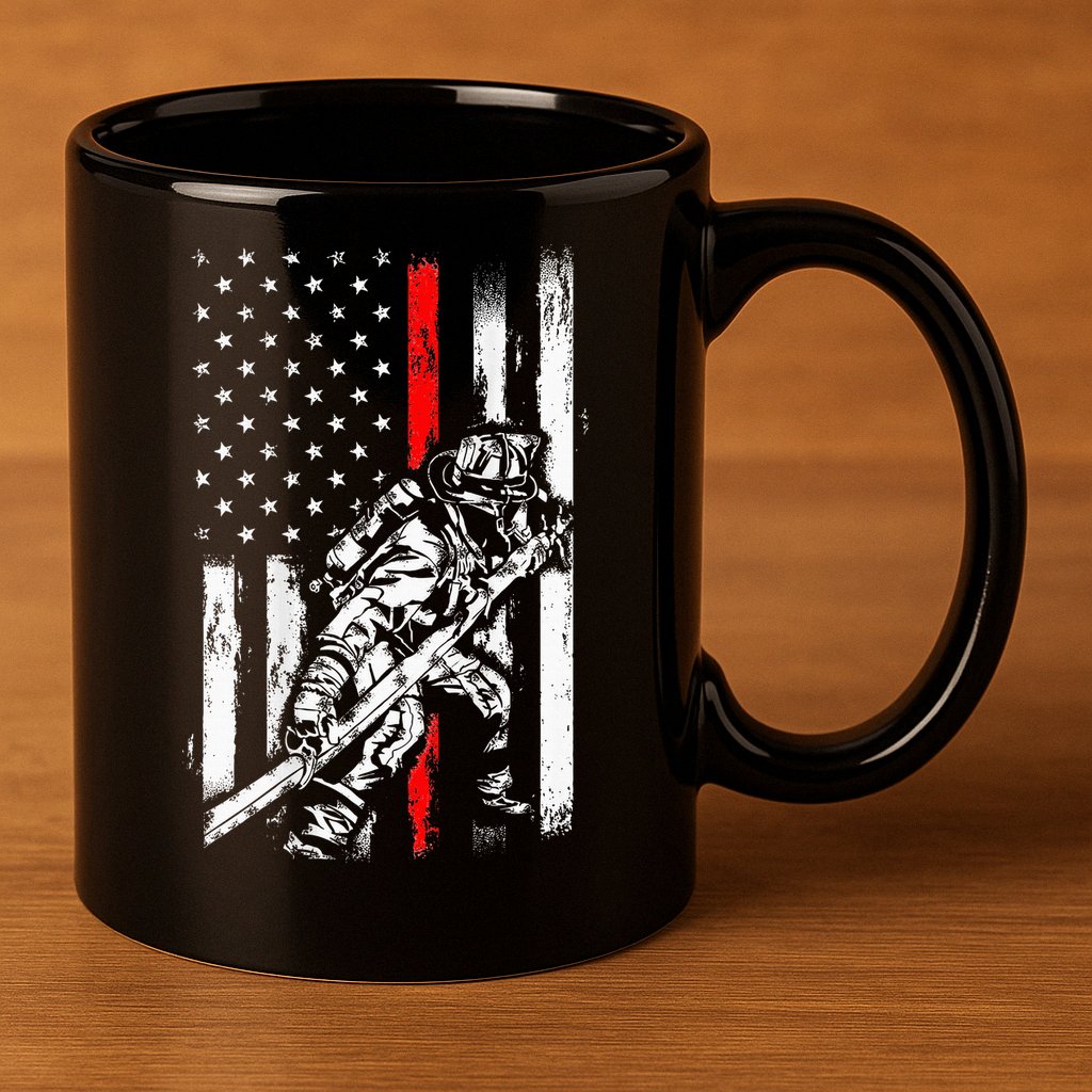 Firefighter Red Us Patriotic Funny Fireman American Flag 11oz C Handle Ceramic Mug