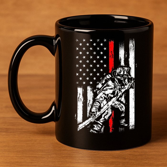Firefighter Red Us Patriotic Funny Fireman American Flag 11oz C Handle Ceramic Mug